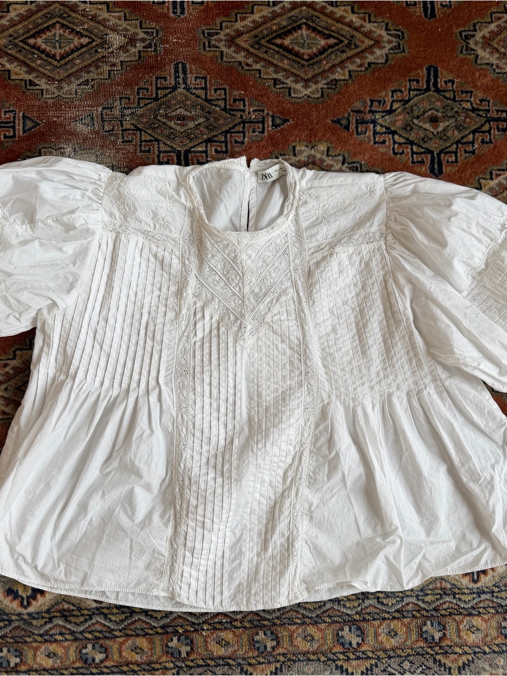 Zara White Lace-Trim Blouse